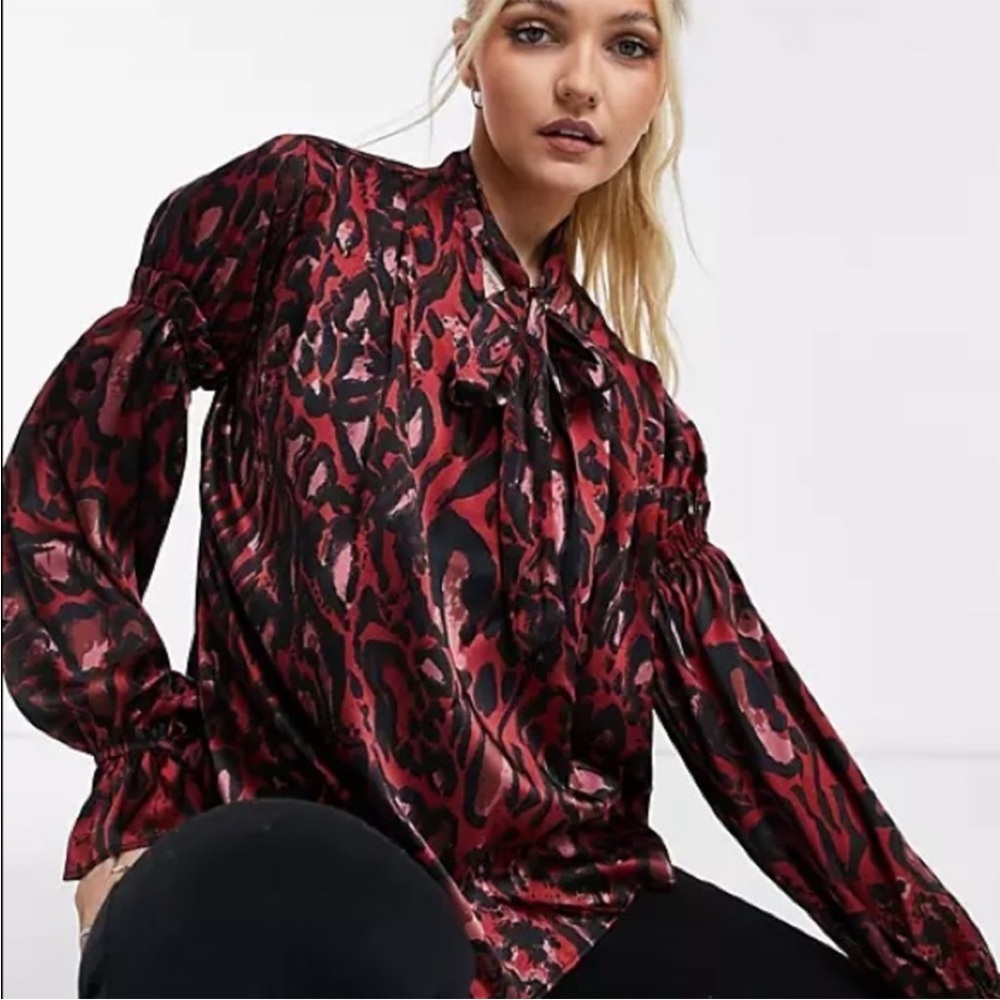 Topshop Idol Animal Print Sleeve Detail Blouse